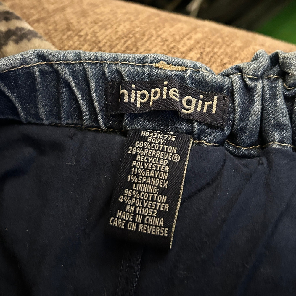 Hippie Girl Size 12 Denim Mini Skirt Elastic Waist Raw Hem - Picture 4 of 6